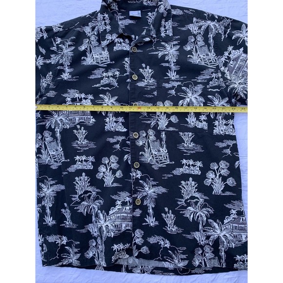 OP Sport Hawaiian Style Shirt Mens Large Navy Blue White Palm Trees - Picture 5 of 8